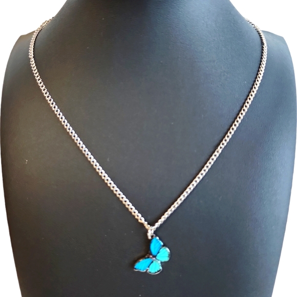 Silver Tone Butterfly Pendant Necklace - Picture 6 of 11